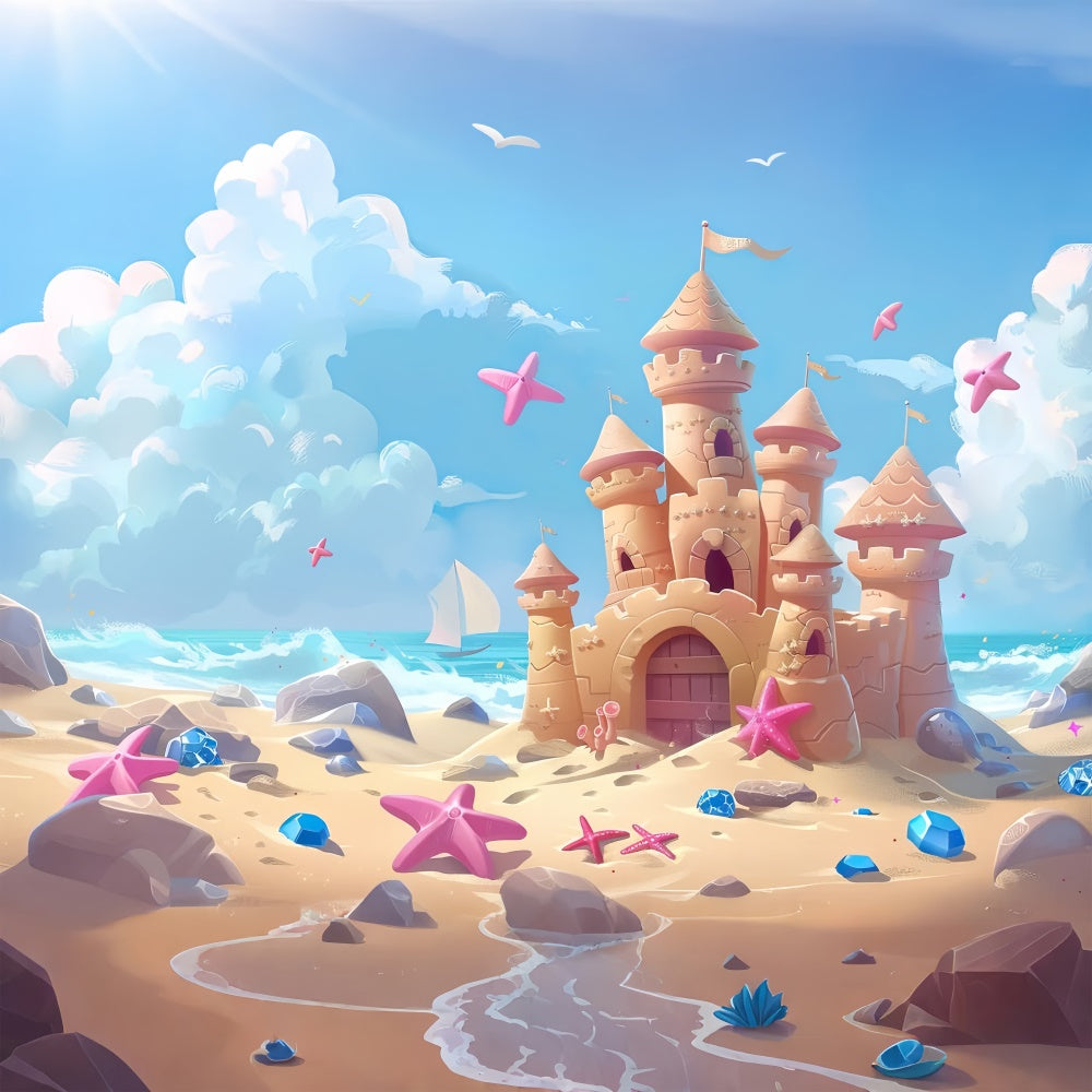 Tropical Beach Backdrop Summer Sandcastle Dream World Backdrop UK GTY3-391