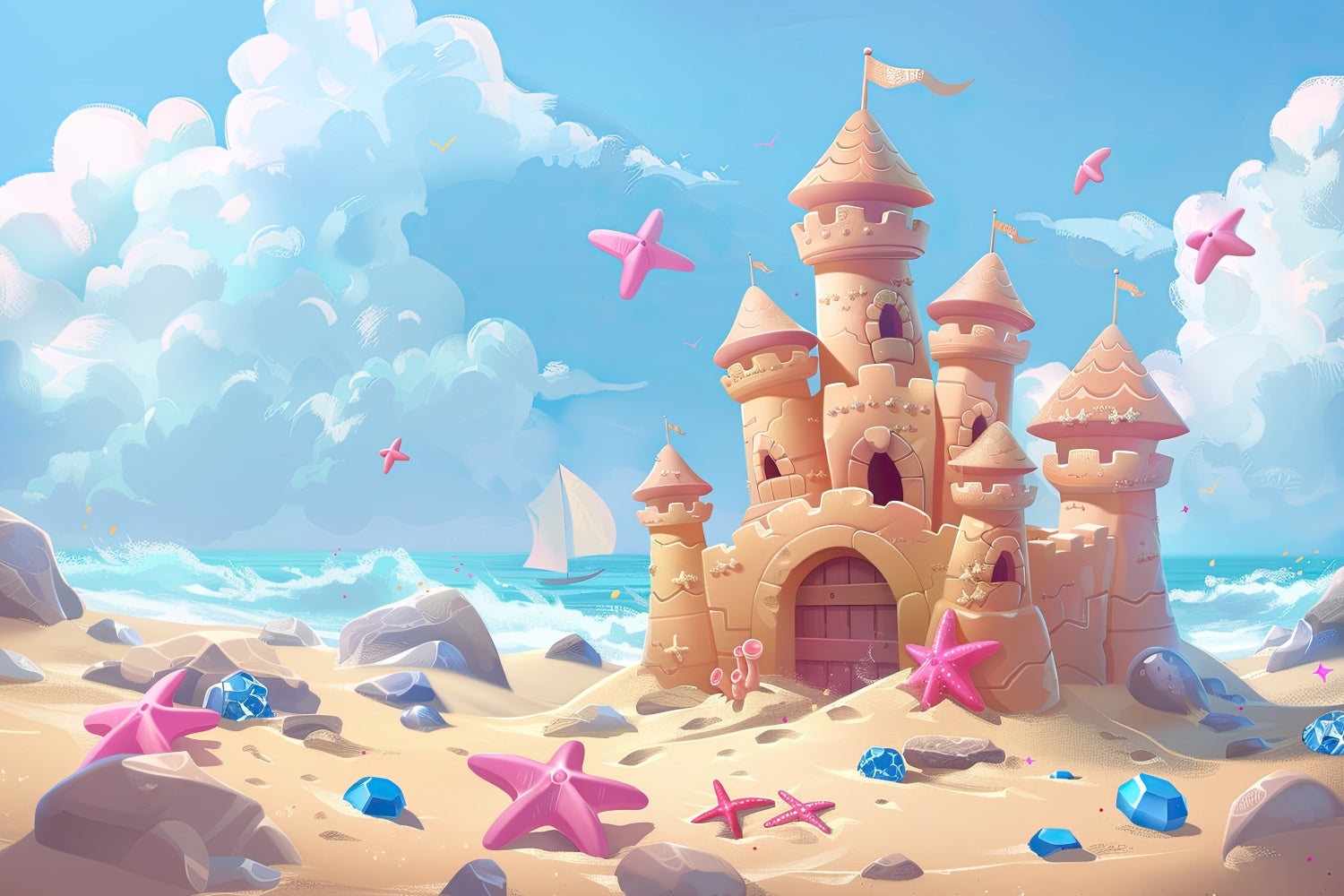 Tropical Beach Backdrop Summer Sandcastle Dream World Backdrop UK GTY3-391