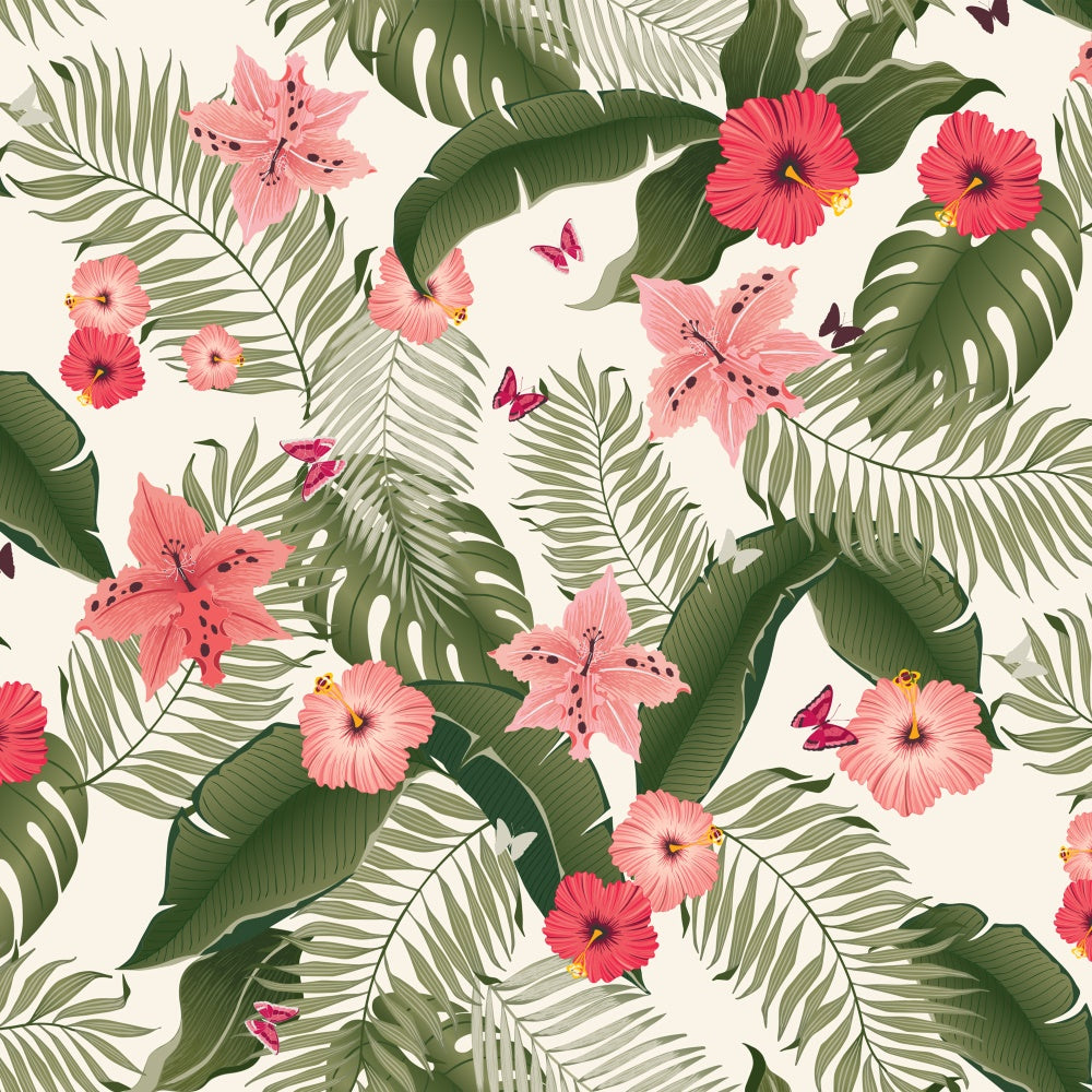 Tropical Photo Backdrop Tropical Leaves Pink Blooms Backdrop UK GTY3-393