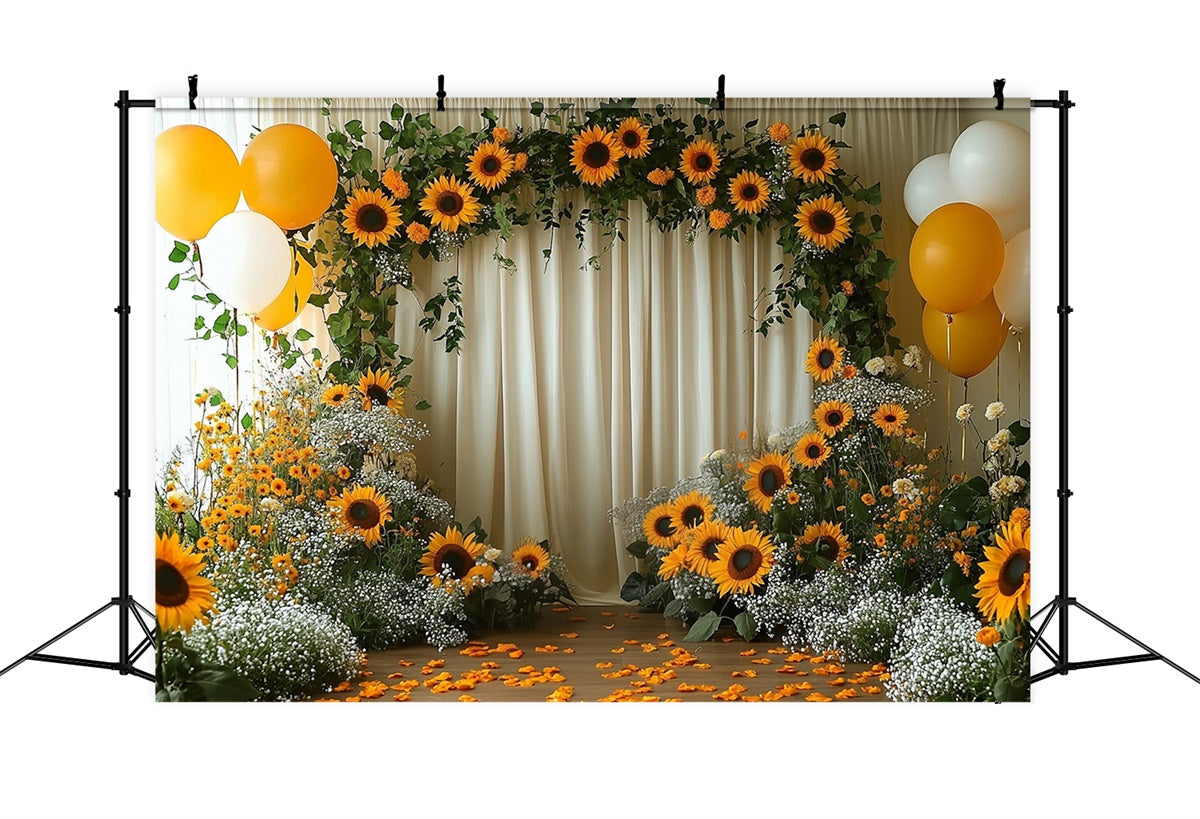 Sunflower Backdrops Sunflower Arch Yellow Balloon Backdrop UK GTY3-394