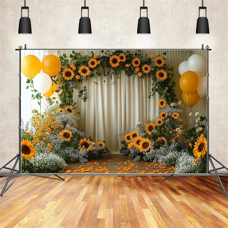 Sunflower Backdrops Sunflower Arch Yellow Balloon Backdrop UK GTY3-394
