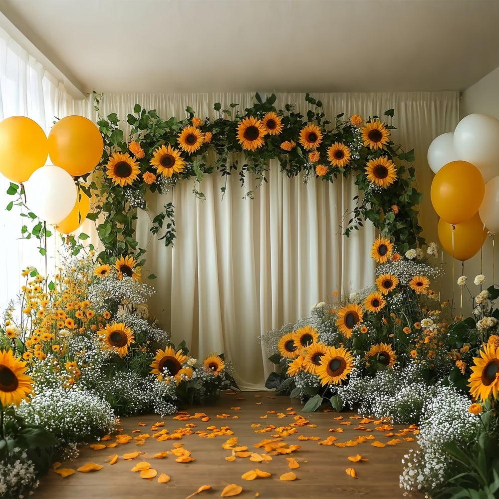 Sunflower Backdrops Sunflower Arch Yellow Balloon Backdrop UK GTY3-394