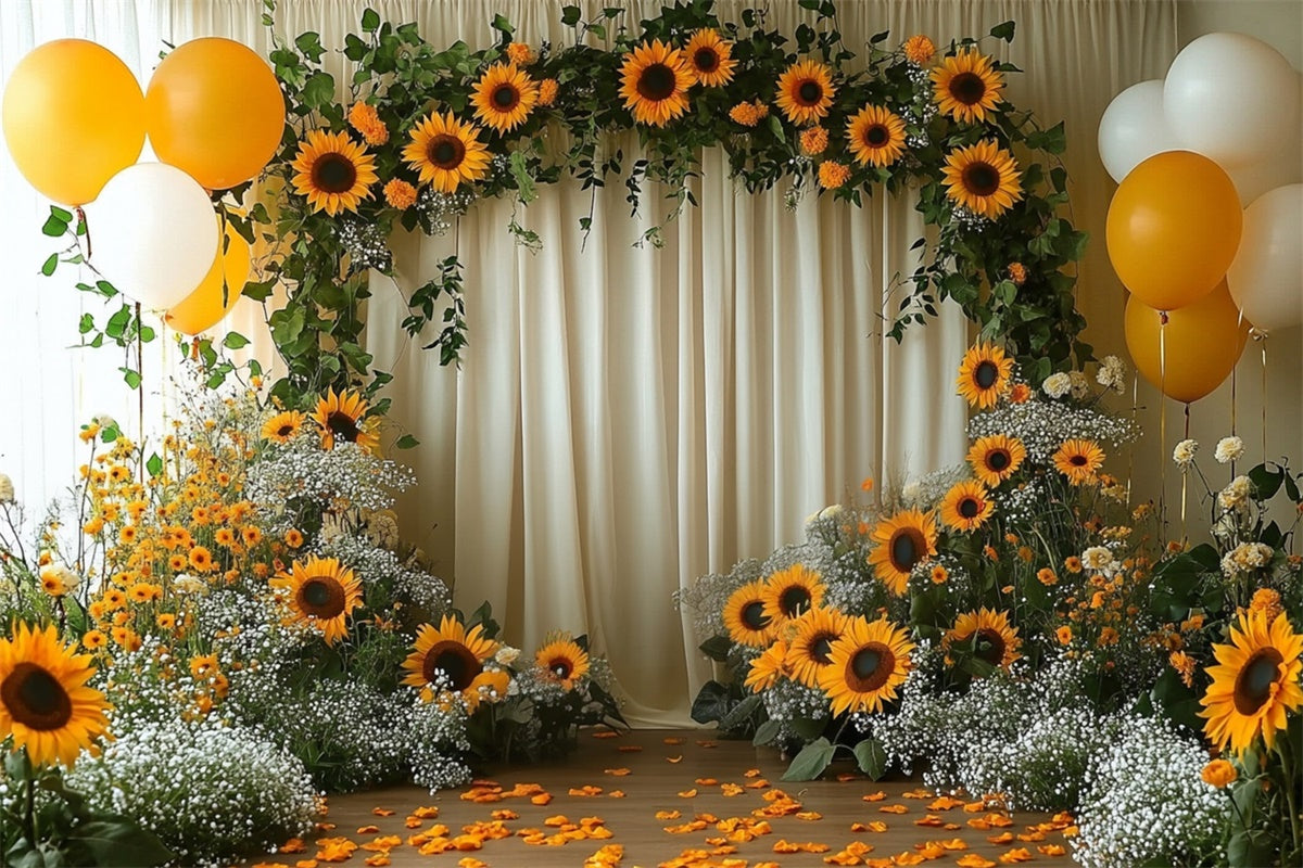 Sunflower Backdrops Sunflower Arch Yellow Balloon Backdrop UK GTY3-394