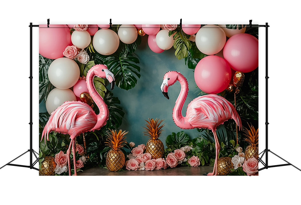 Tropical Photo Backdrop Balloon Flamingo Floral Summer Backdrop UK GTY3-395