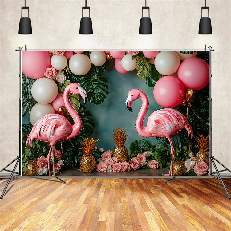 Tropical Photo Backdrop Balloon Flamingo Floral Summer Backdrop UK GTY3-395