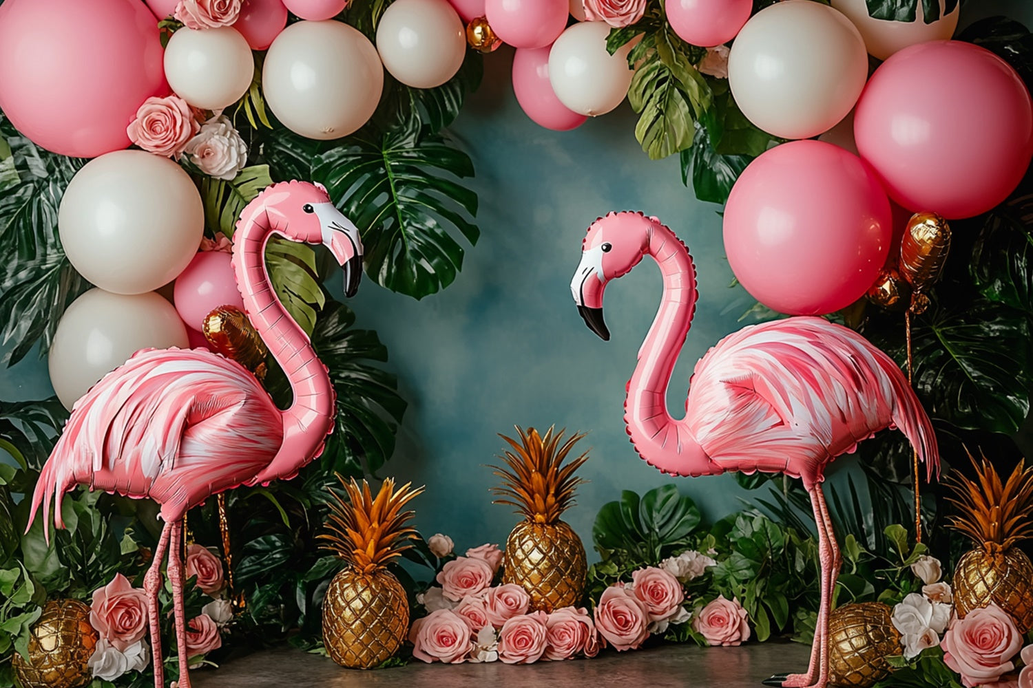 Tropical Photo Backdrop Balloon Flamingo Floral Summer Backdrop UK GTY3-395
