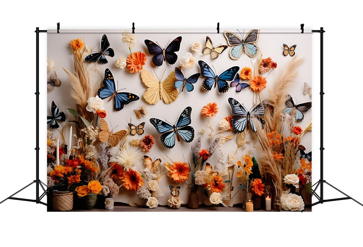 Summer Photo Backdrop Rustic Orange Flower Butterfly Backdrop UK GTY3-396