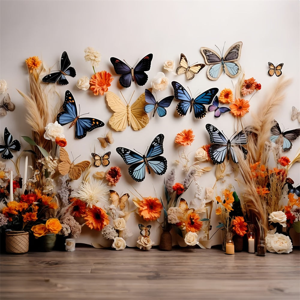 Summer Photo Backdrop Rustic Orange Flower Butterfly Backdrop UK GTY3-396