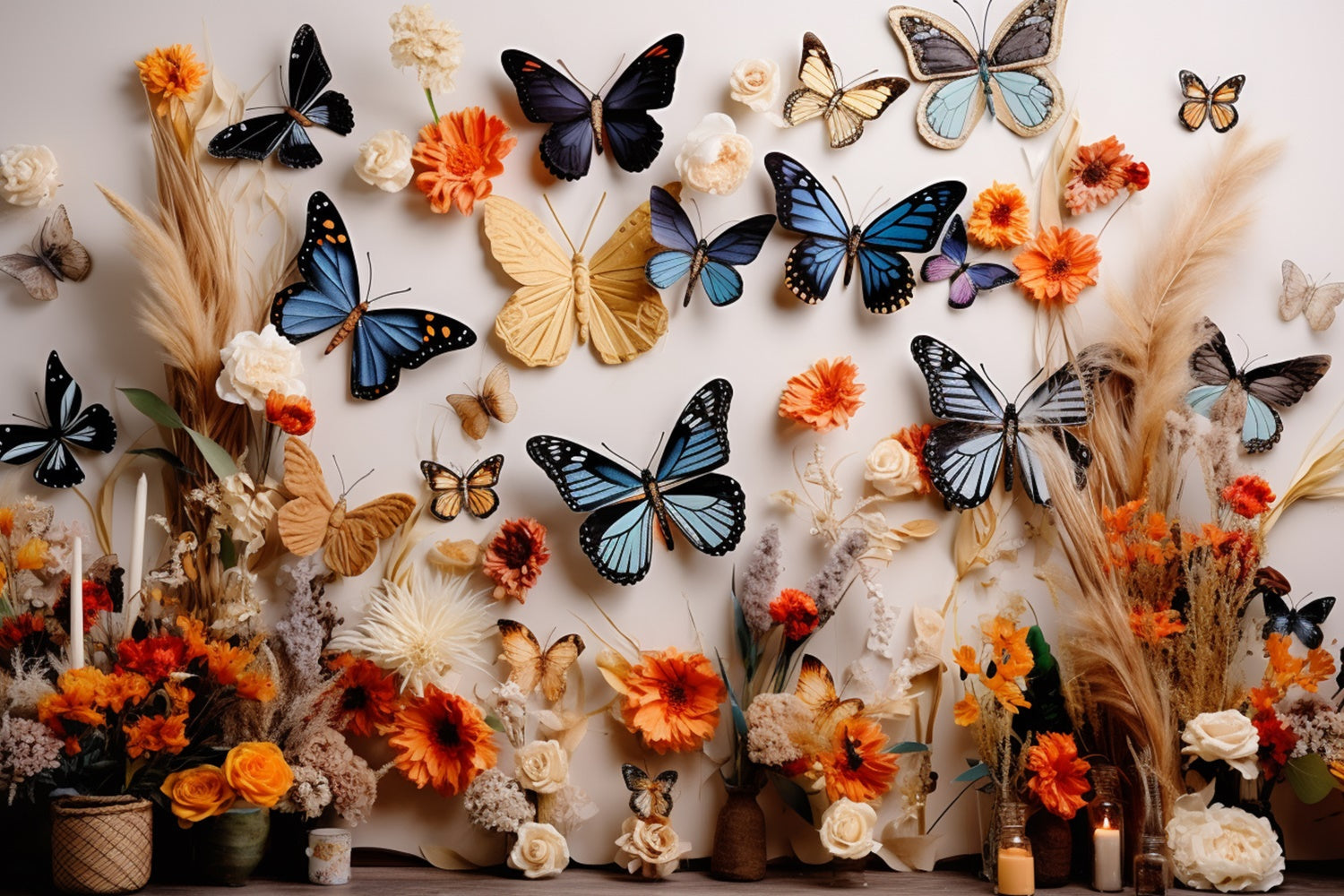 Summer Photo Backdrop Rustic Orange Flower Butterfly Backdrop UK GTY3-396