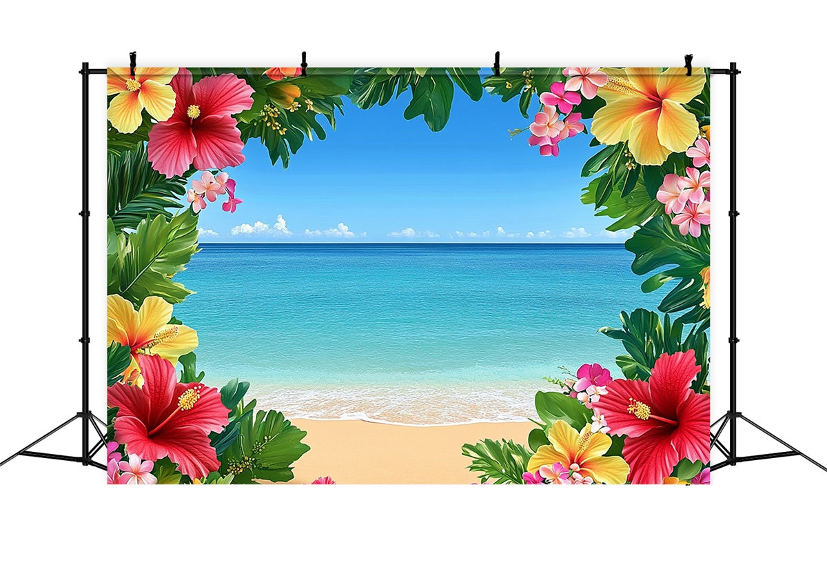 Tropical Beach Backdrop Blue Sky Ocean Flower Backdrop UK GTY3-399