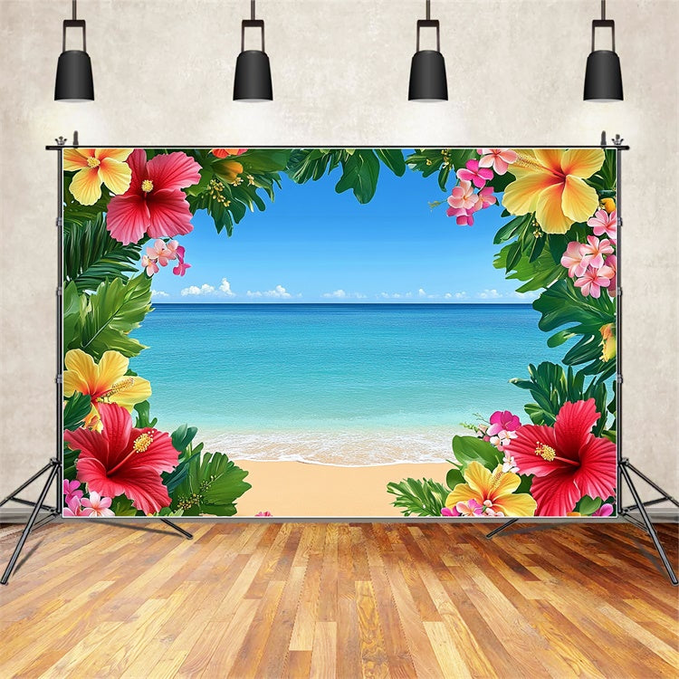 Tropical Beach Backdrop Blue Sky Ocean Flower Backdrop UK GTY3-399
