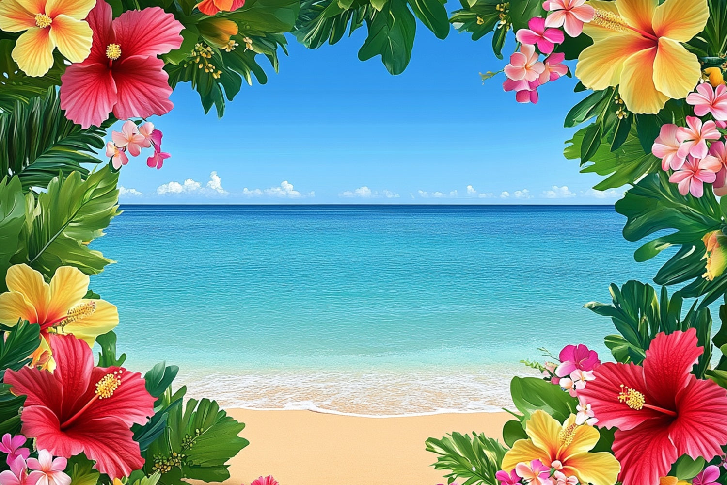 Tropical Beach Backdrop Blue Sky Ocean Flower Backdrop UK GTY3-399