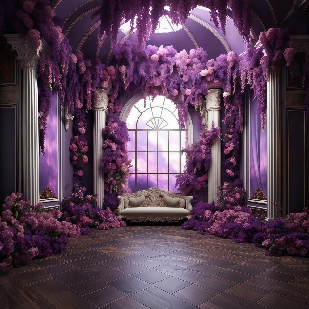 Flower Photography Backdrop Royal Violet Garden Window Backdrop UK GTY3-40