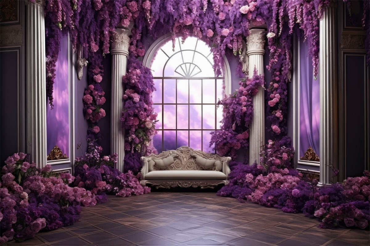 Flower Photography Backdrop Royal Violet Garden Window Backdrop UK GTY3-40
