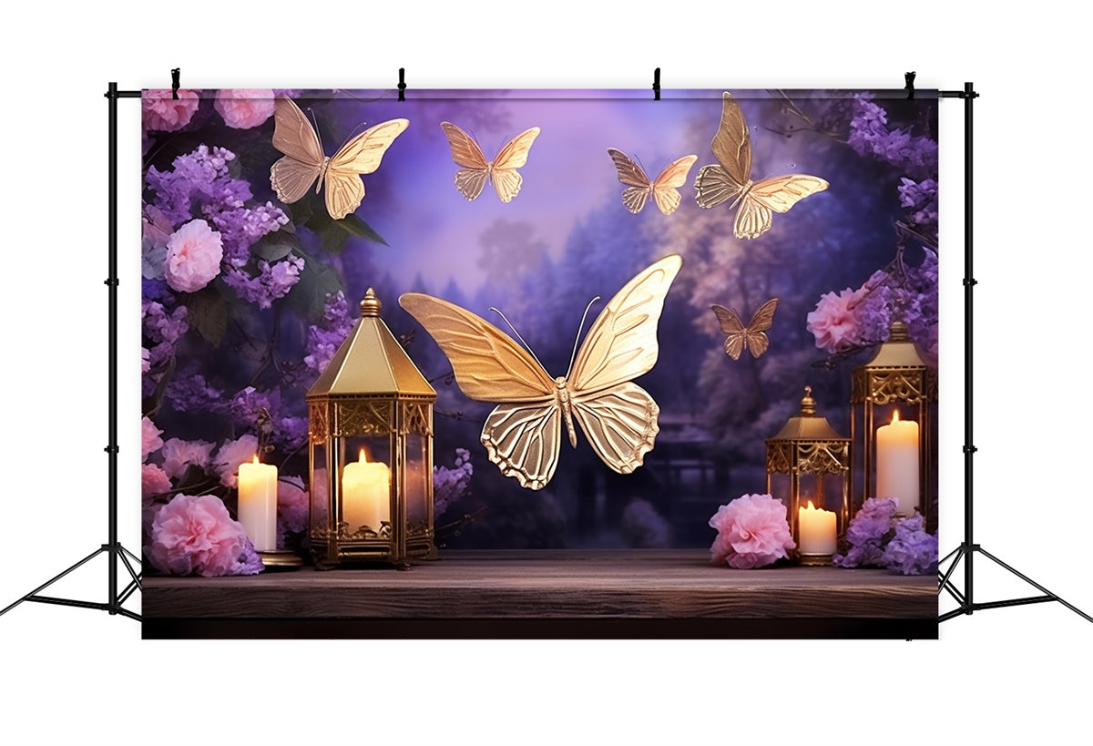 Summer Backdrop Golden Butterfly Lantern Twilight Backdrop UK GTY3-402
