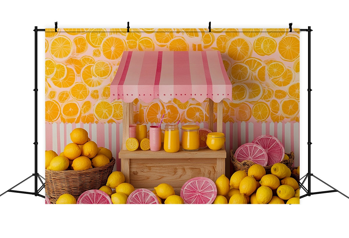 Lemon Backdrop Pink Striped Lemon Market Summer Backdrop UK GTY3-403