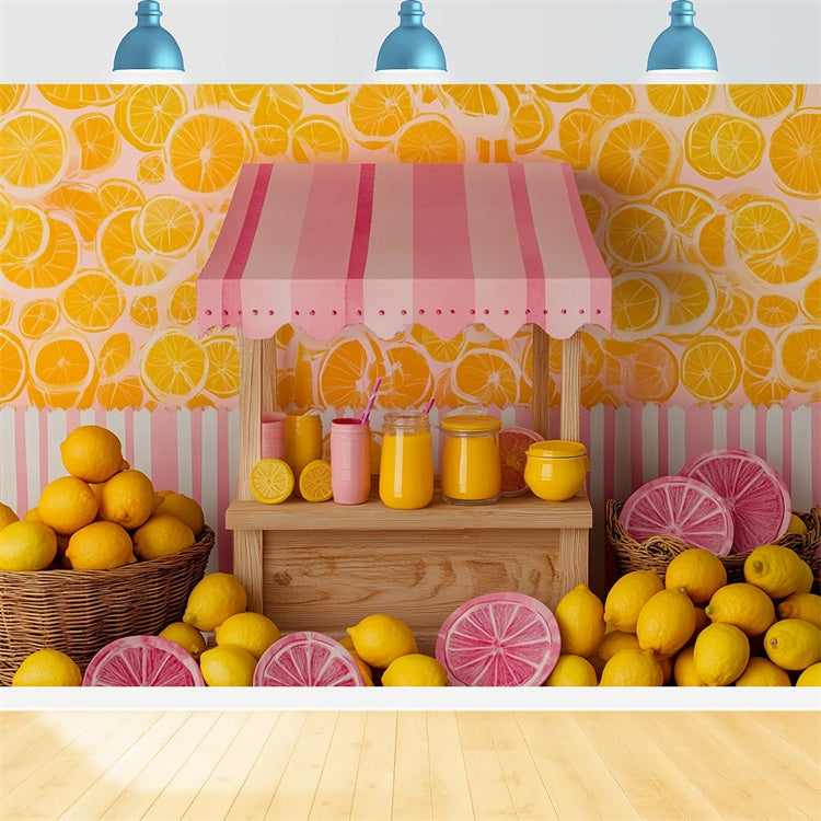 Lemon Backdrop Pink Striped Lemon Market Summer Backdrop UK GTY3-403