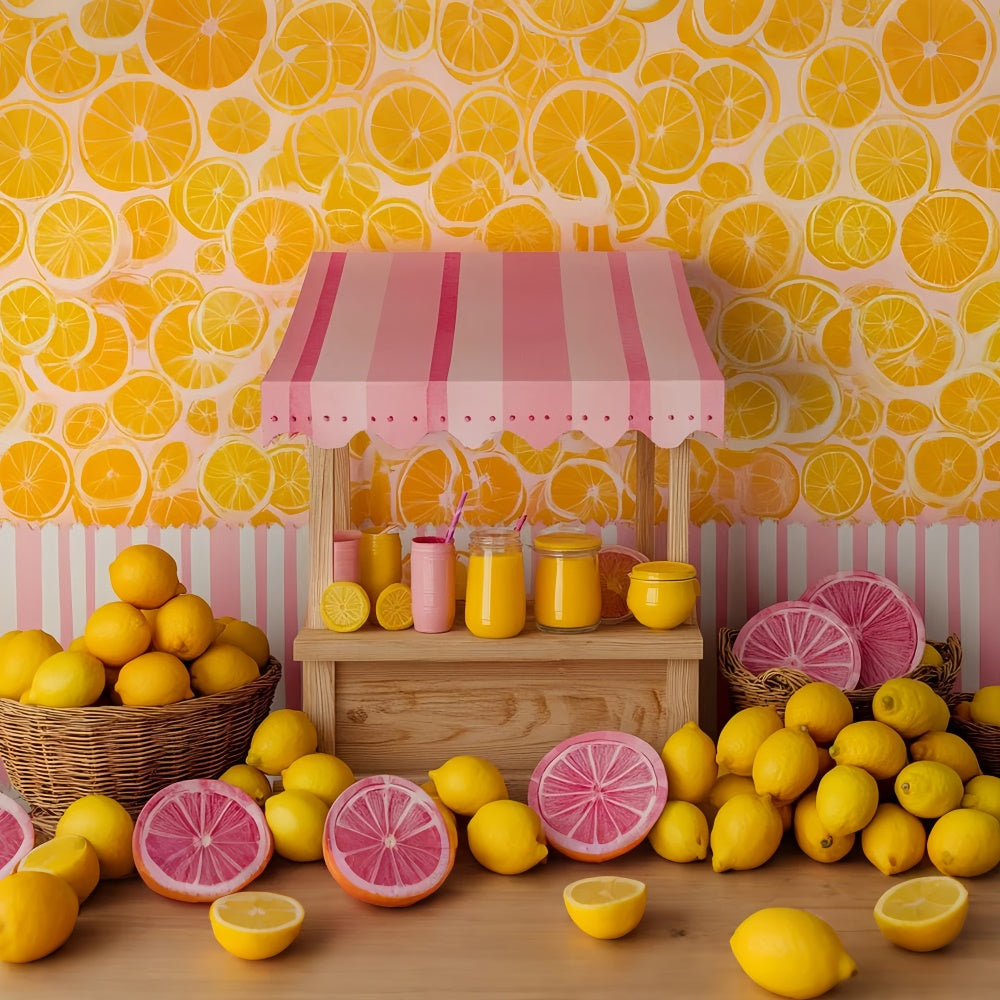 Lemon Backdrop Pink Striped Lemon Market Summer Backdrop UK GTY3-403