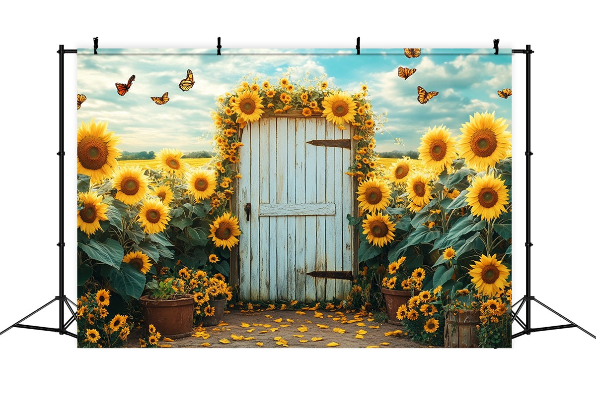 Sunflower Backdrops Sunflower Garden Butterfly Gate Summer Backdrop UK GTY3-404