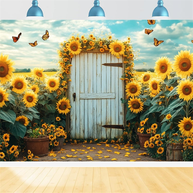 Sunflower Backdrops Sunflower Garden Butterfly Gate Summer Backdrop UK GTY3-404