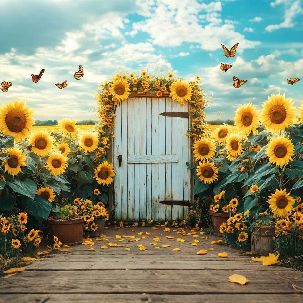 Sunflower Backdrops Sunflower Garden Butterfly Gate Summer Backdrop UK GTY3-404