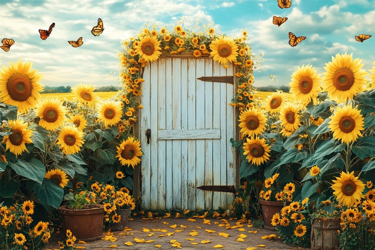 Sunflower Backdrops Sunflower Garden Butterfly Gate Summer Backdrop UK GTY3-404