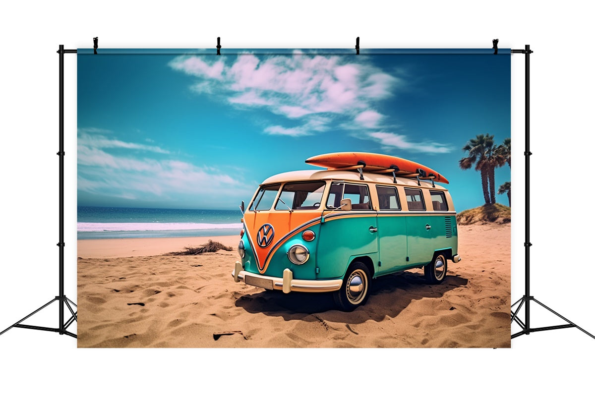 Tropical Beach Backdrop Retro Surf Van Beach Summer Backdrop UK GTY3-405
