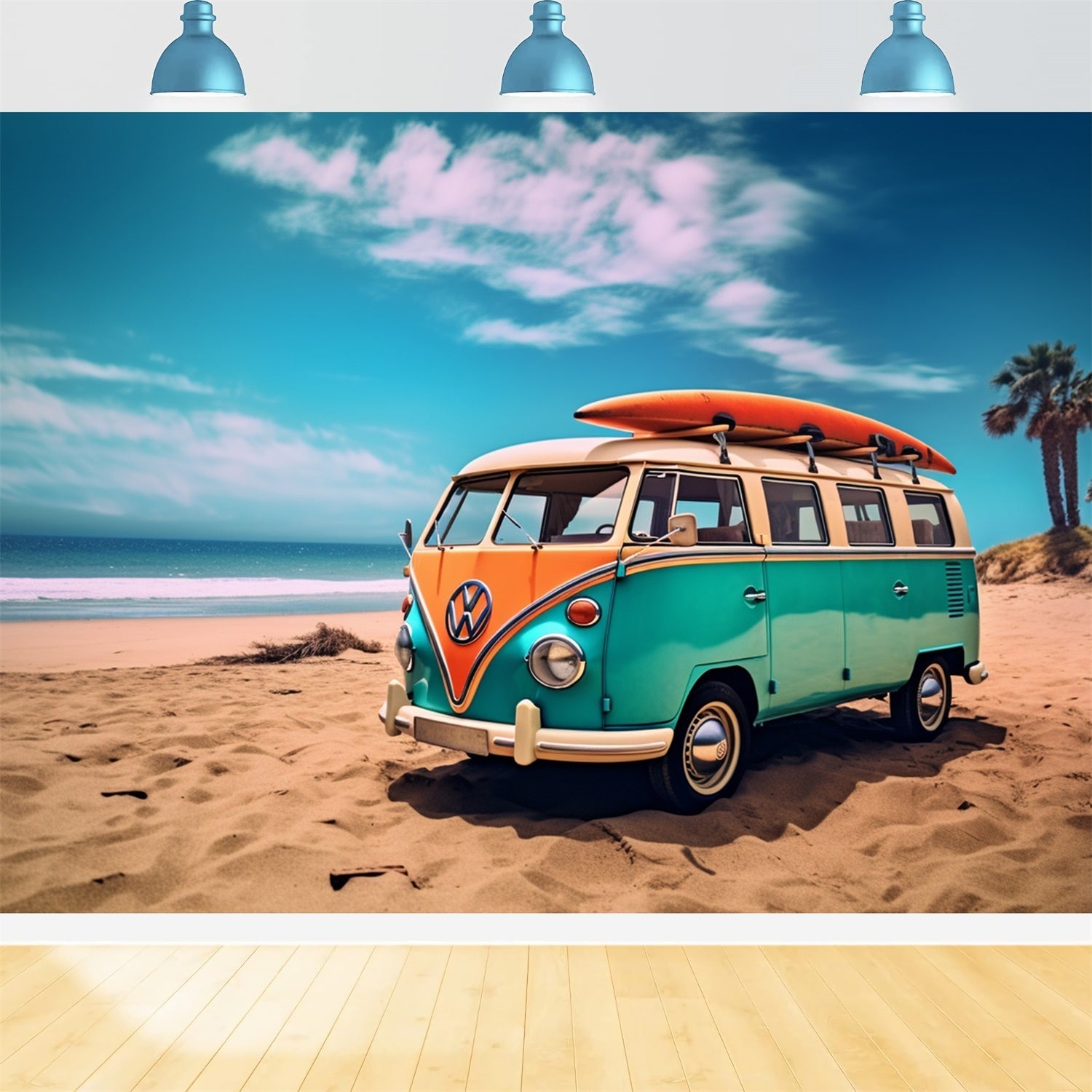 Tropical Beach Backdrop Retro Surf Van Beach Summer Backdrop UK GTY3-405