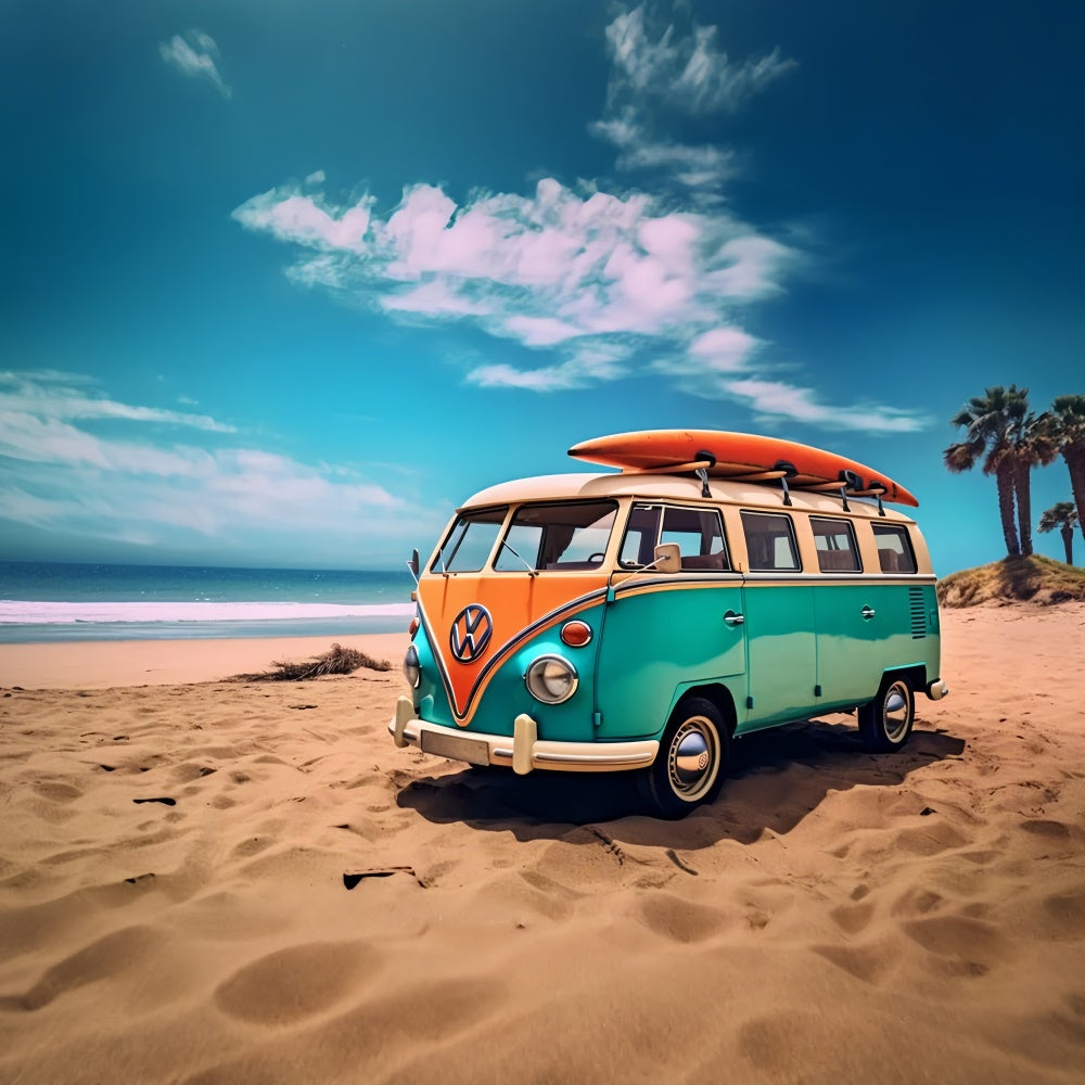 Tropical Beach Backdrop Retro Surf Van Beach Summer Backdrop UK GTY3-405