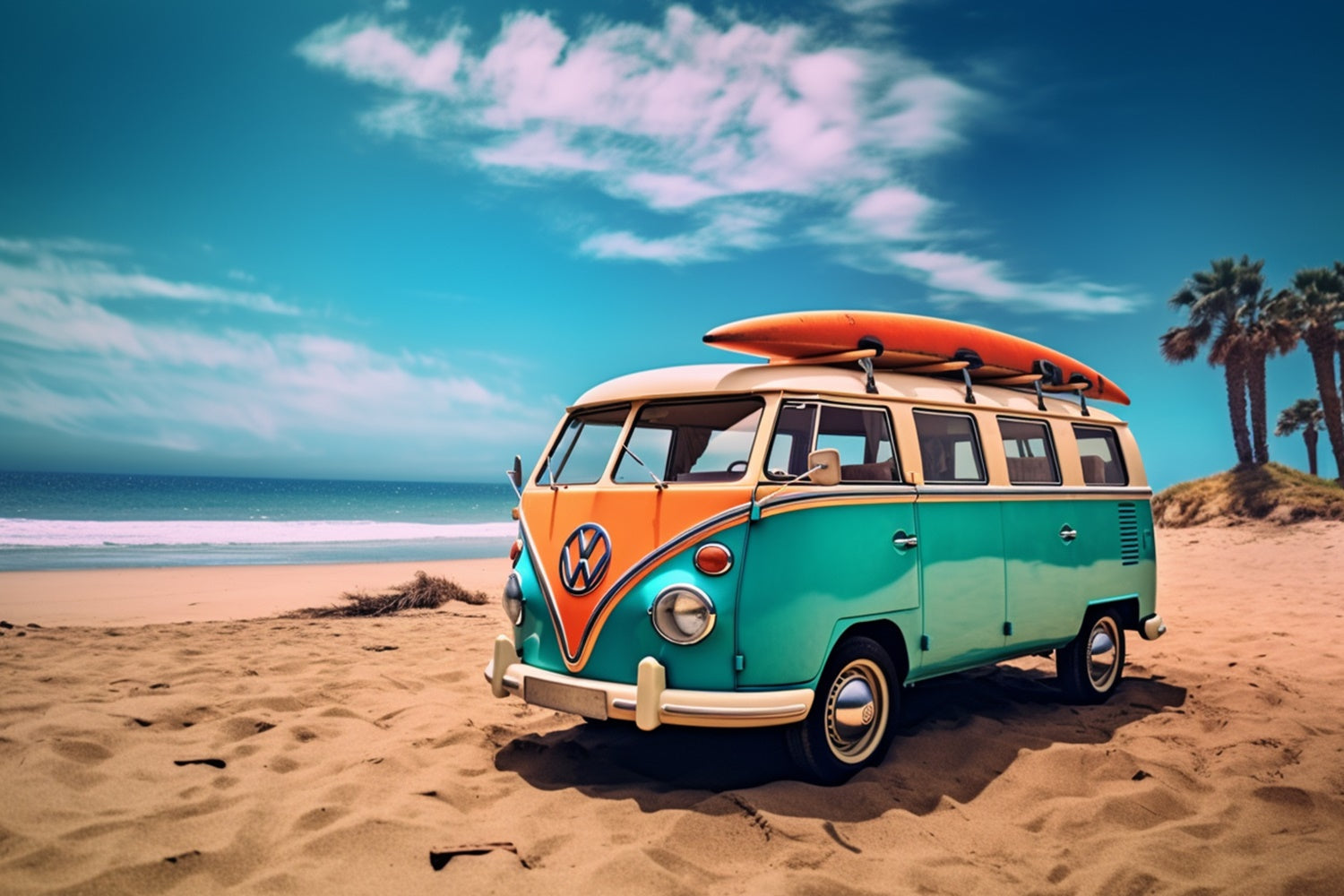 Tropical Beach Backdrop Retro Surf Van Beach Summer Backdrop UK GTY3-405