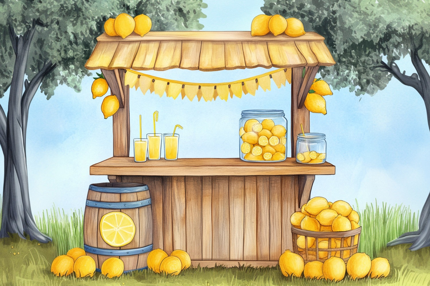Lemon Backdrop Lemonade Tree Garden Summer Backdrop UK GTY3-406