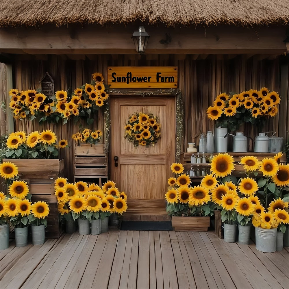 Sunflower Backdrop Cozy Rustic Sunflower House Summer Backdrop UK GTY3-409