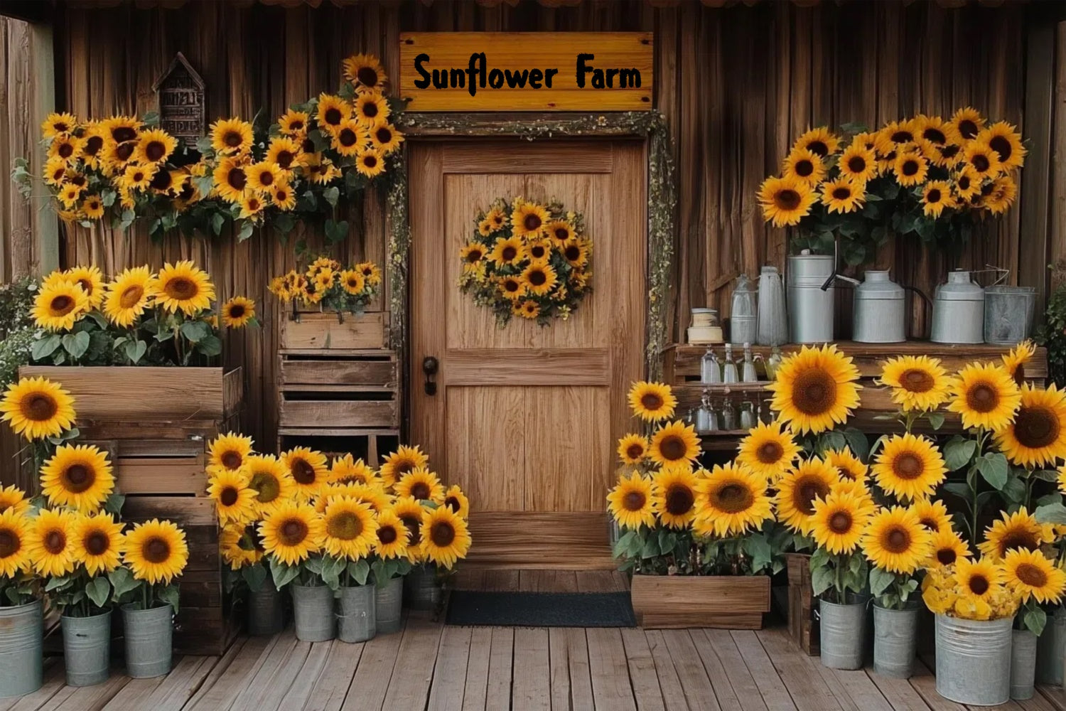 Sunflower Backdrop Cozy Rustic Sunflower House Summer Backdrop UK GTY3-409