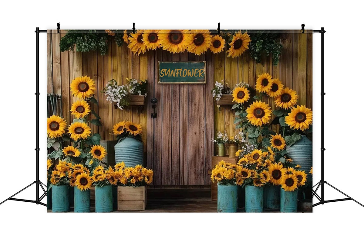 Sunflower Backdrops Wooden Wall Rustic Bloom Summer Backdrop UK GTY3-410