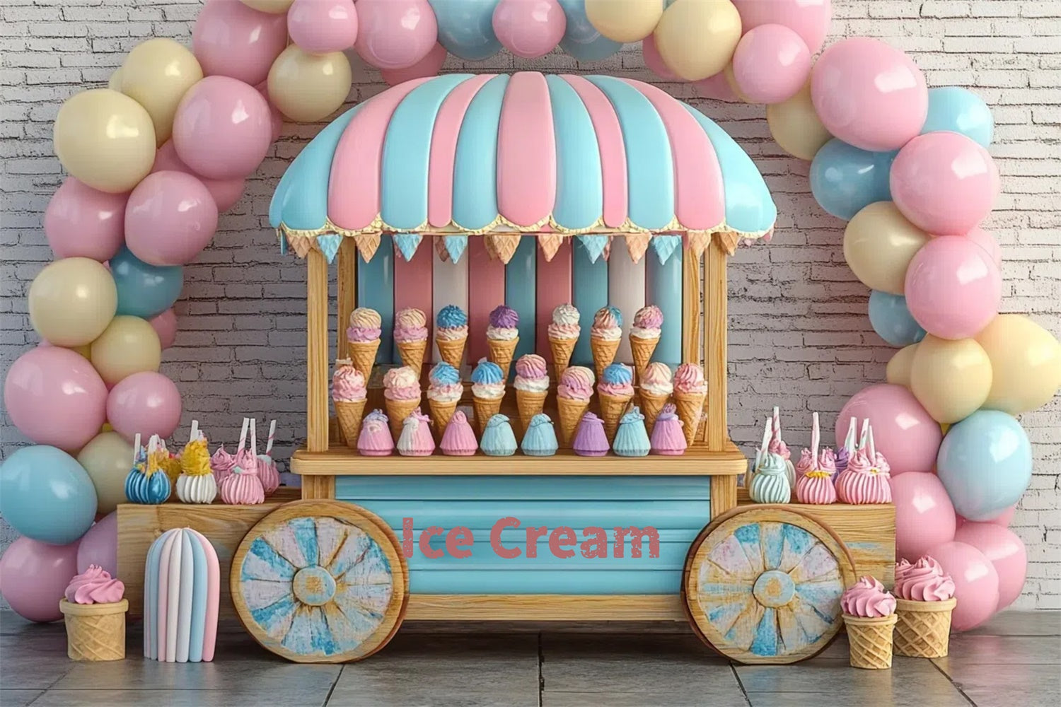 Summer Photo Backdrop Candy Cart Ice Cream Backdrop UK GTY3-411