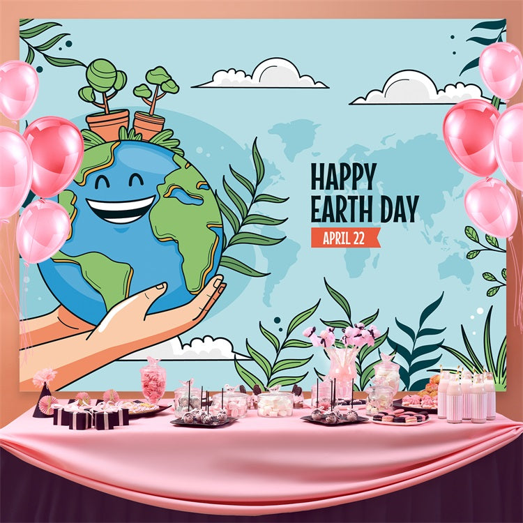 Happy Earth Day Backdrop Smiling Earth Hands Holding Backdrop UK GTY3-46