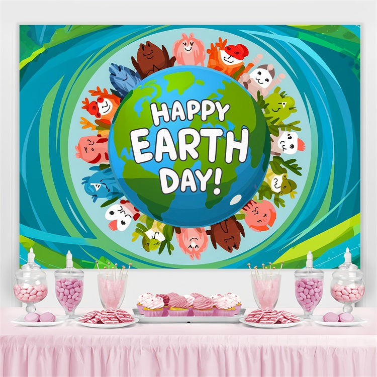 Happy Earth Day Backdrop Animal Friends Protecting Earth Backdrop UK GTY3-50