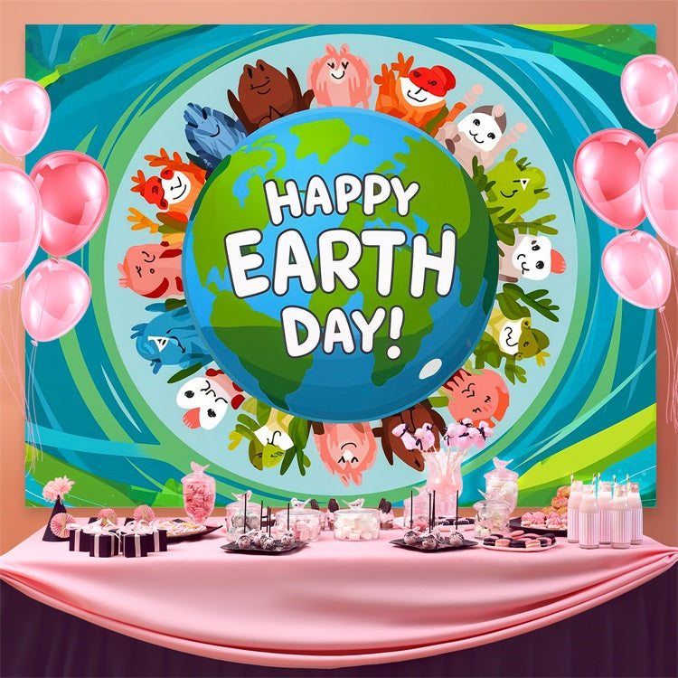 Happy Earth Day Backdrop Animal Friends Protecting Earth Backdrop UK GTY3-50