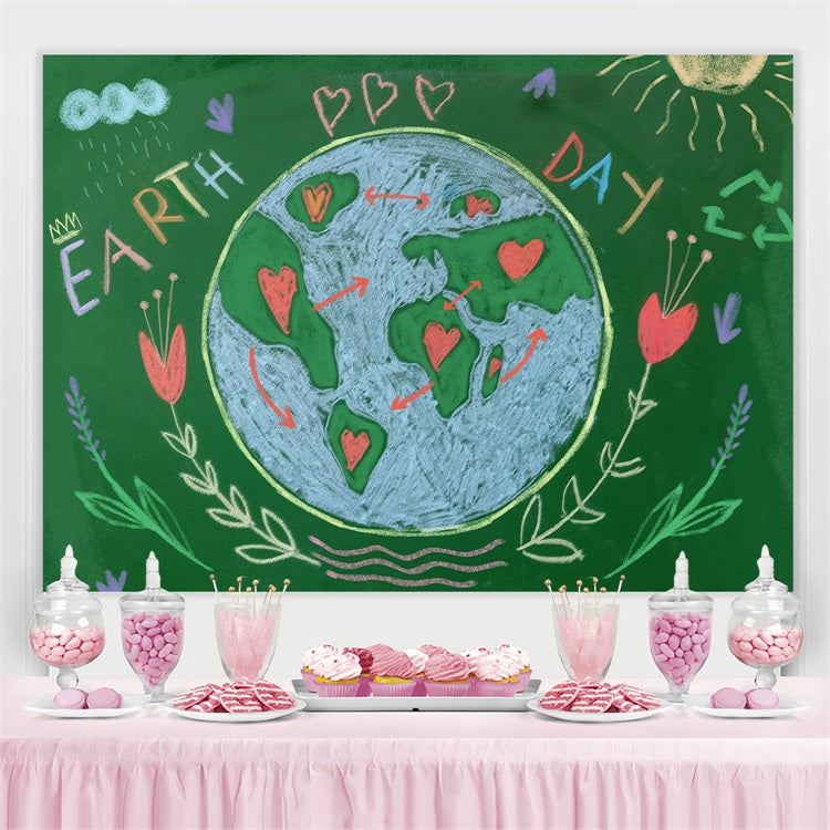 Happy Earth Day Backdrop Chalkboard Hand-Drawn Earth Backdrop UK GTY3-53
