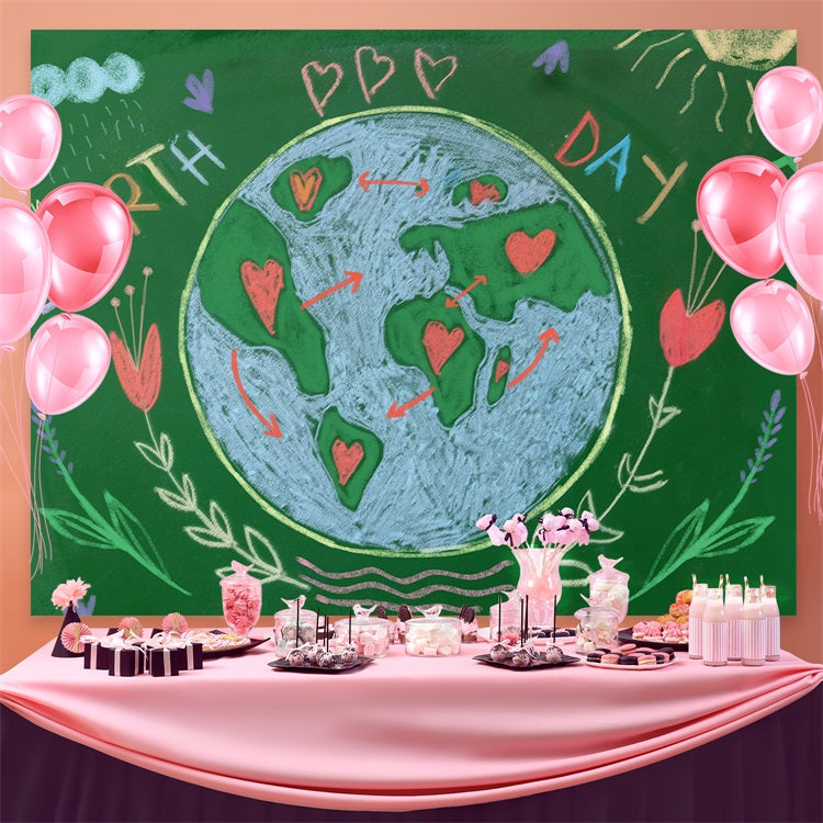 Happy Earth Day Backdrop Chalkboard Hand-Drawn Earth Backdrop UK GTY3-53