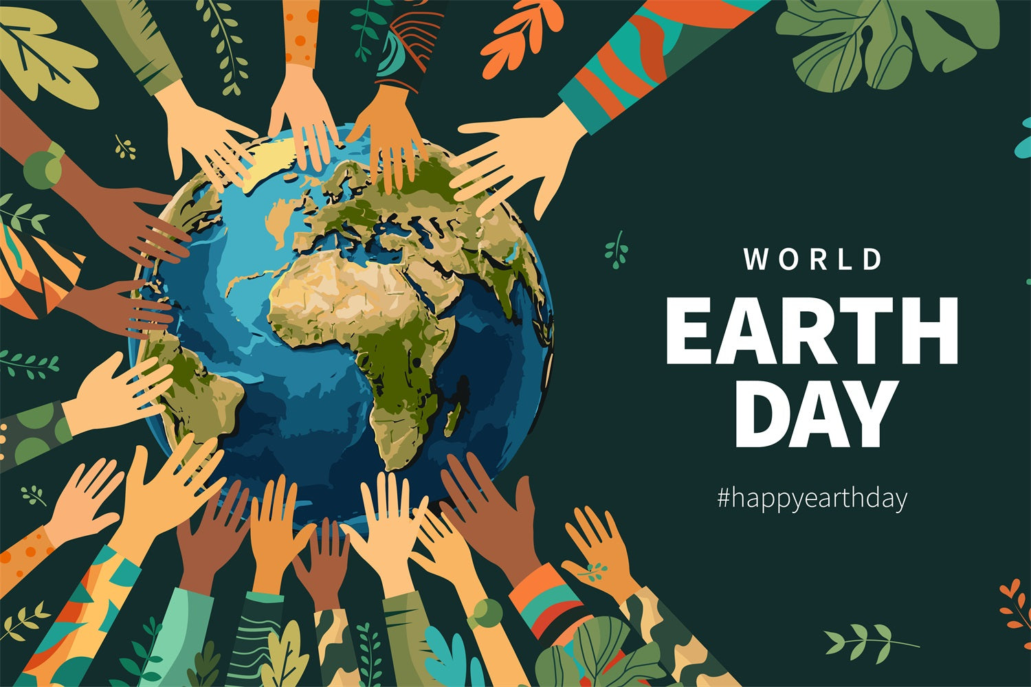 Happy Earth Day Backdrop Hands Around the World Backdrop UK GTY3-54