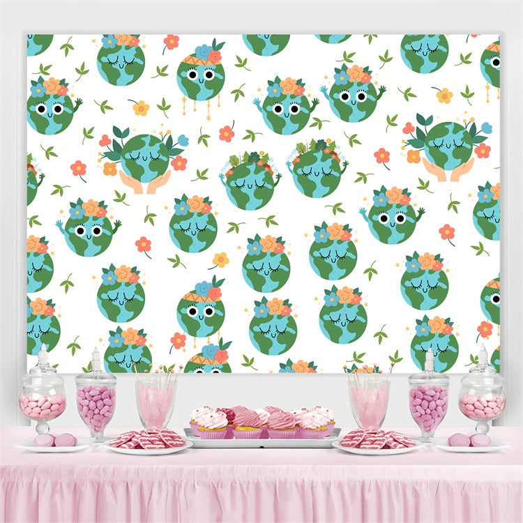 Happy Earth Day Backdrop Cute Floral Earth Pattern Backdrop UK GTY3-56