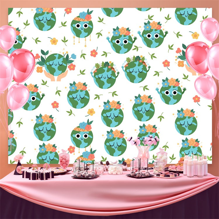 Happy Earth Day Backdrop Cute Floral Earth Pattern Backdrop UK GTY3-56