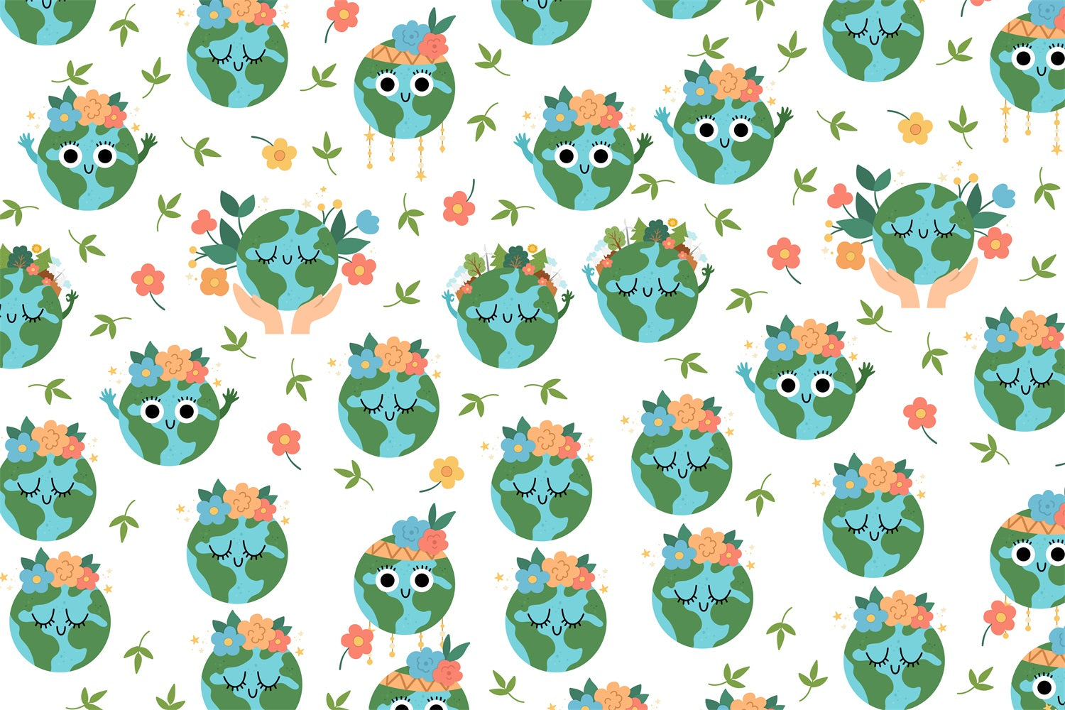 Happy Earth Day Backdrop Cute Floral Earth Pattern Backdrop UK GTY3-56