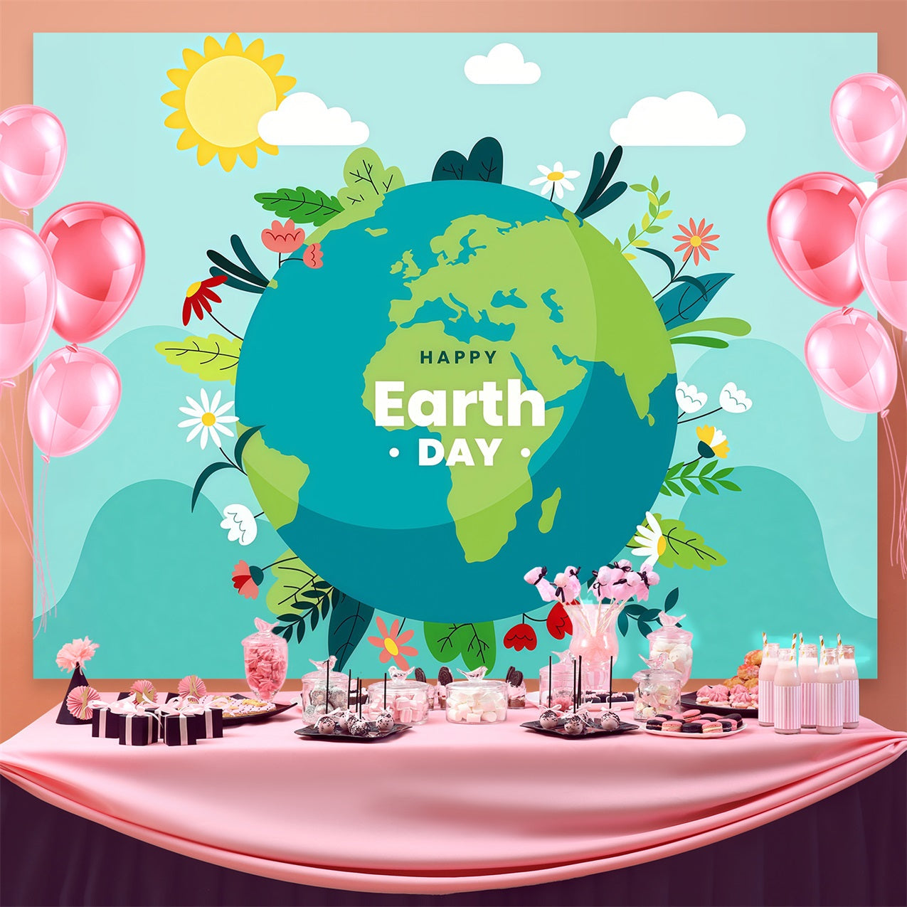 Happy Earth Day Backdrop Blue Sky Sunshine Nature Photography Backdrop UK GTY3-59