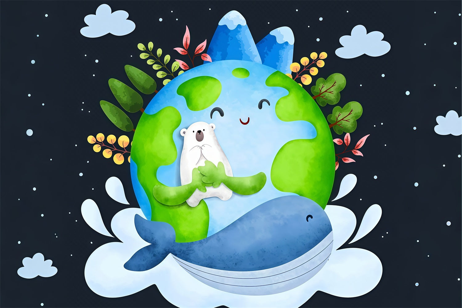 Happy Earth Day Backdrop Polar Bear Whale Eco-Friendly Backdrop UK GTY3-60