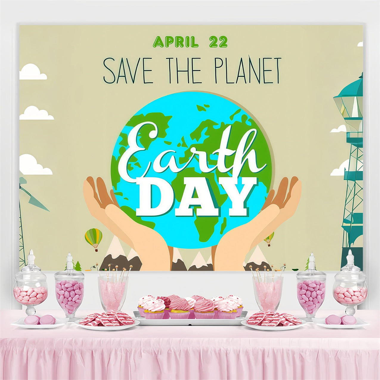 Happy Earth Day Backdrop April 22 Hands Holding Earth Backdrop UK GTY3-63