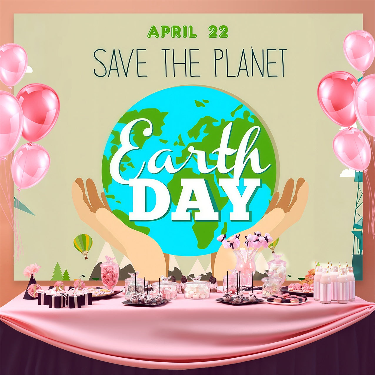 Happy Earth Day Backdrop April 22 Hands Holding Earth Backdrop UK GTY3-63