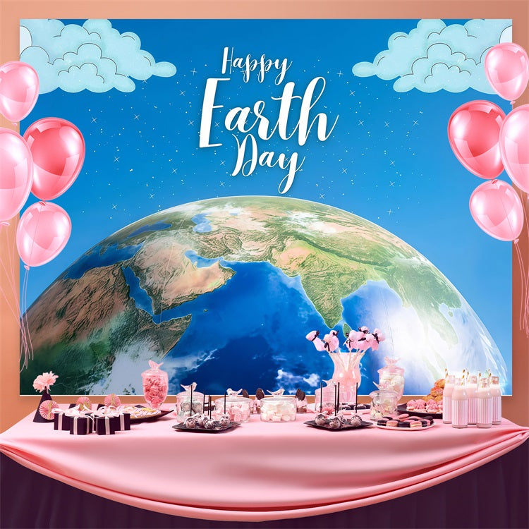 Happy Earth Day Backdrop Cloudy Cloudy Sky Planet Backdrop UK GTY3-71