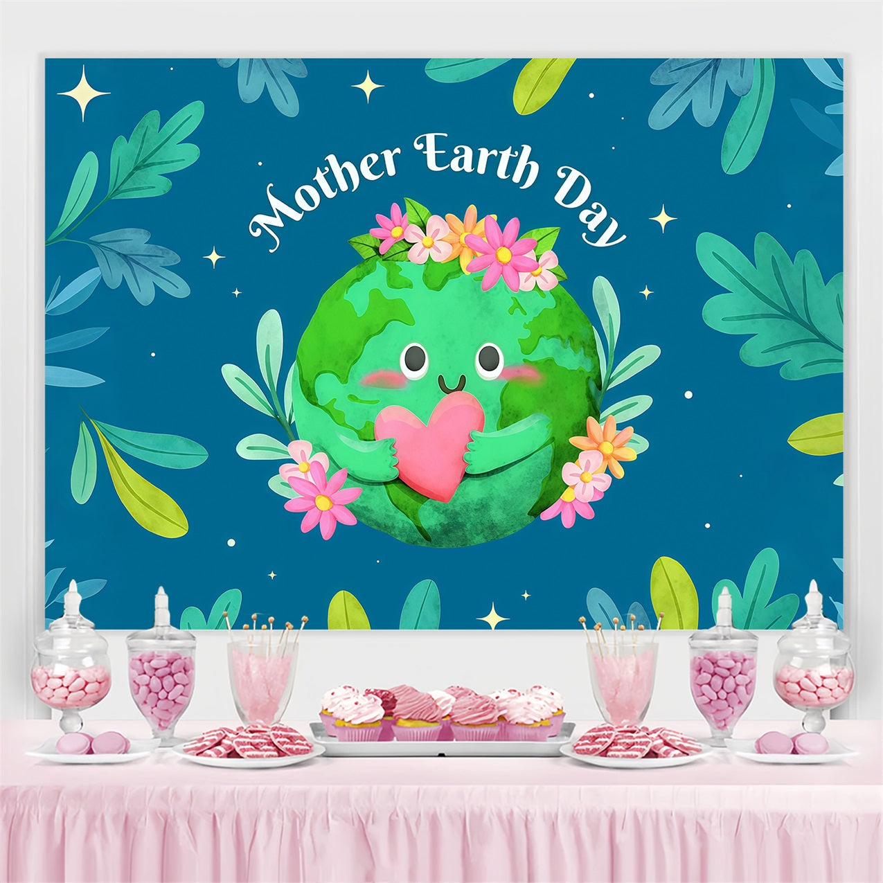 Happy Earth Day Backdrop Floral Love Smiling Planet Backdrop UK GTY3-73